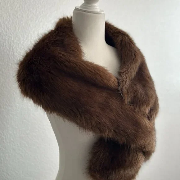 ZARA Accessories Brown Faux Fur Shawl Wrap Scarf - Picture 1 of 8